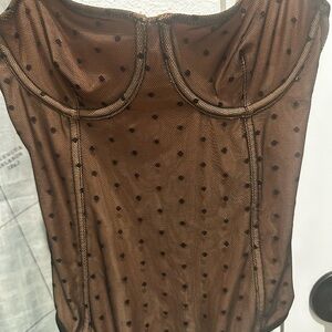 White Fox Boutique No Looking Back Sheer Black Polka Dot Bodysuit Chemise XS